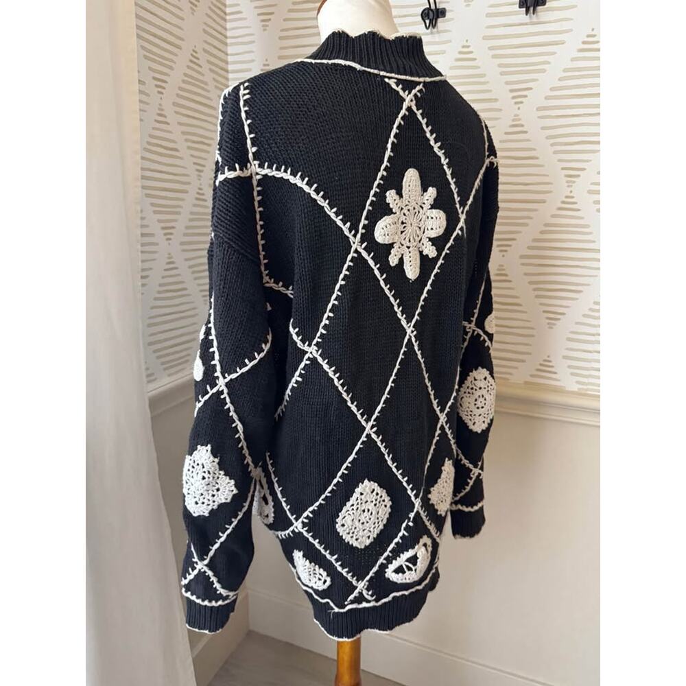 Cullinane Women’s Large Black & Cream Knit Cardigan Sweater - Picture 5 of 8